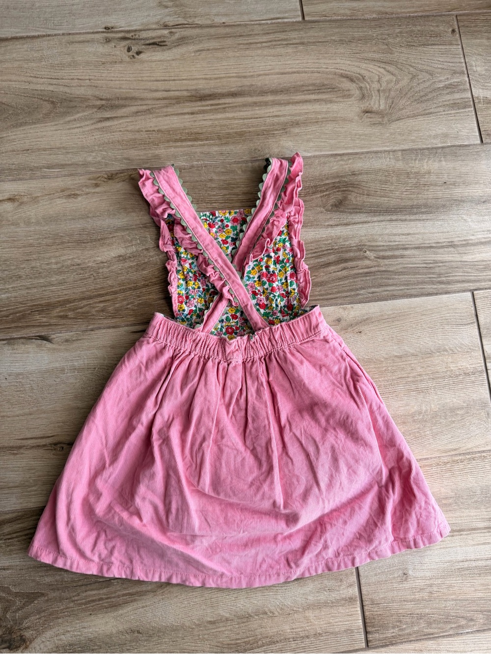Boden Pink Ruffle Pinafore Dress with Floral Trim - Picture 5 of 6